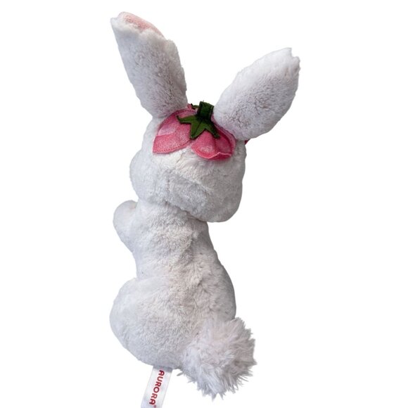 Aurora Plush White Bunny Rabblt Pink Flower Hat 10" Soft Stuffed Animal Easter - Picture 4 of 7